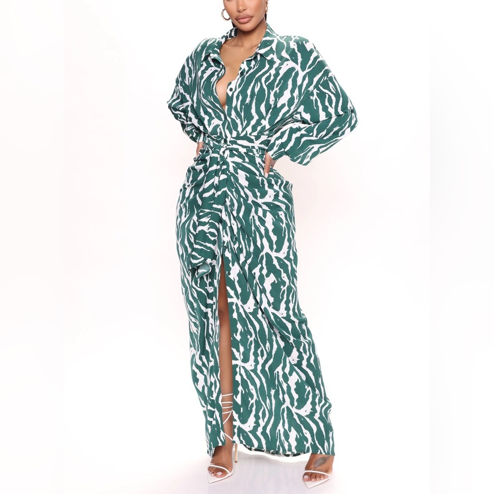 Animal Print Maxi Dress With Waist Tie